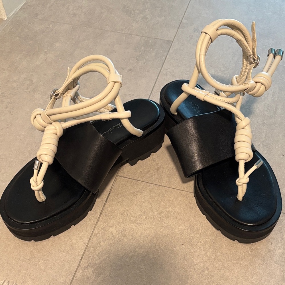 3.1 Phillip Lim Strappy Lug Sole Platform Sandal in black and ivory leather